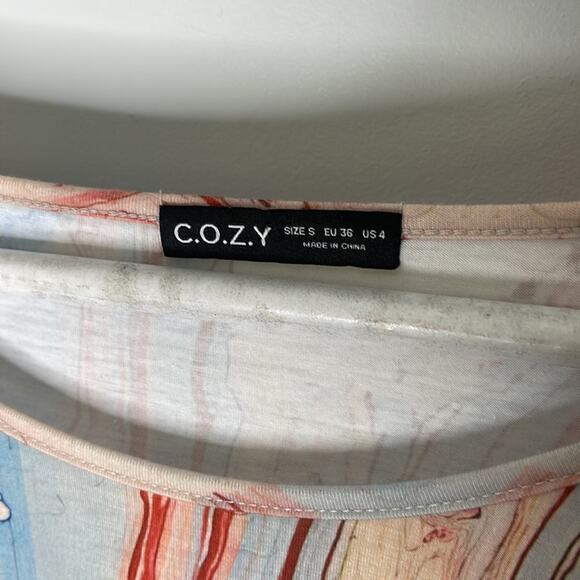 C.O.Z.Y Multicolored Pattern Long Sleeve Scoop Neck Top Polyester Blend Small - Picture 3 of 7